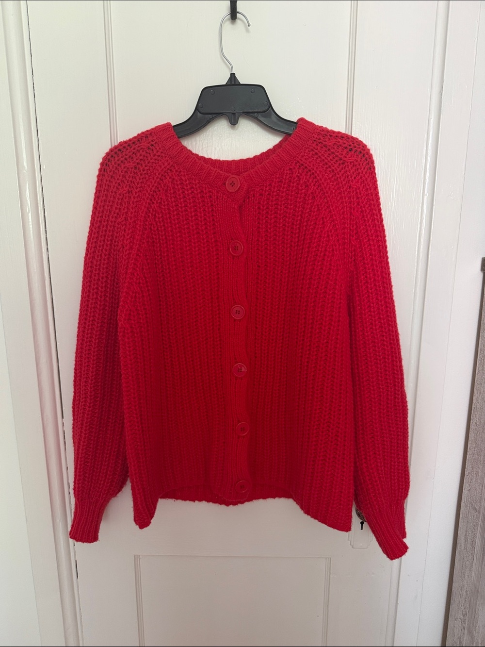 Cozy Red Chunky Button-Up Cardigan Sweater
